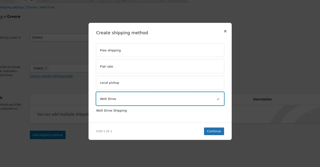 The Wolt Drive shipping method